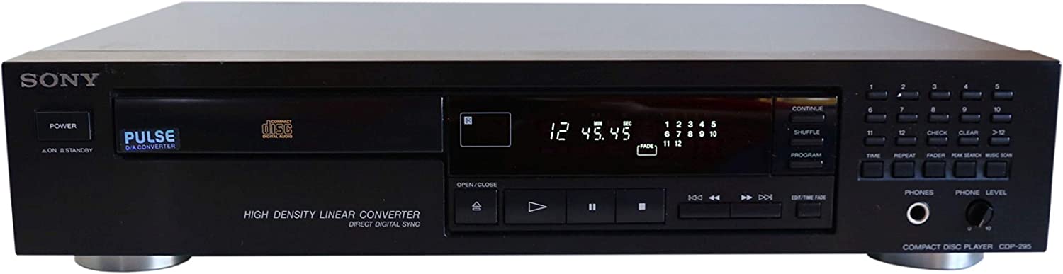 /images/CDP-295.jpg A stock image of a Sony CDP-295. It shows the same button position and display layout as the faint outlines in the screencap from The Matrix. It has a CD tray on the left, a blue on black display with track number, track listing. There are individual track selection buttons and mode buttons such as repeate and shuffle to the right.