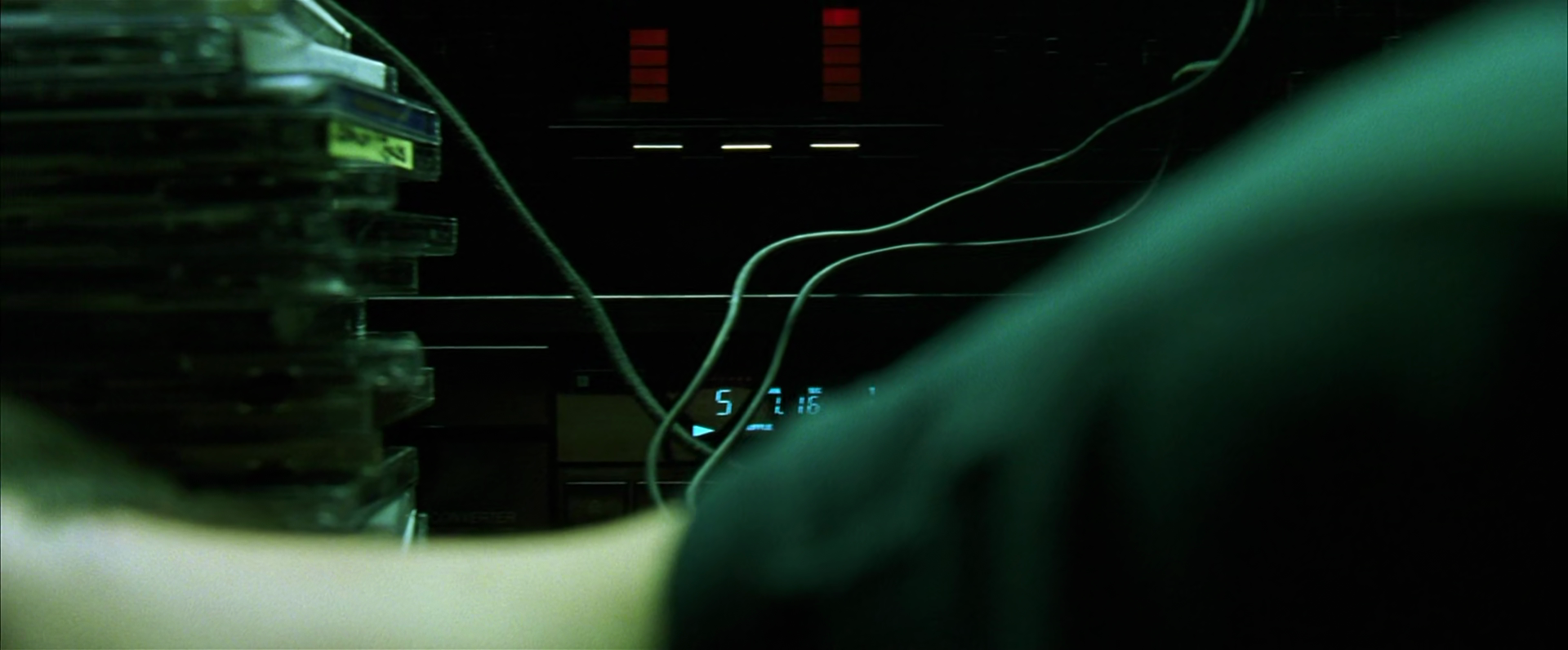 /images/matrix-hifi.png A screen capture from the movie The Matrix. In the scene where Neo is asleep at his desk, there is a slow pan of the camera just above his neck, where you can see the CD player and VU meter dimly, and can make out the track and position on the CD player, and two faint VU meters dancing along with the music.